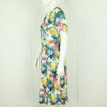 Laden Sie das Bild in den Galerie-Viewer, Vintage Midikleid Gr. L weiß mehrfarbig geblümt Kleid