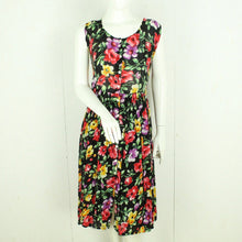Laden Sie das Bild in den Galerie-Viewer, Vintage Maxikleid Gr. L schwarz mehrfarbig geblümt Slip Dress Kleid