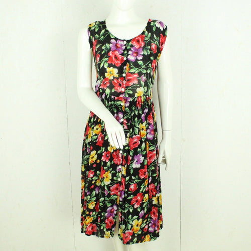 Vintage Maxikleid Gr. L schwarz mehrfarbig geblümt Slip Dress Kleid