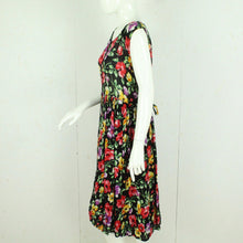 Laden Sie das Bild in den Galerie-Viewer, Vintage Maxikleid Gr. L schwarz mehrfarbig geblümt Kleid
