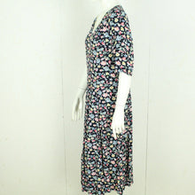 Laden Sie das Bild in den Galerie-Viewer, Vintage Midikleid Gr. M schwarz mehrfarbig geblümt Kleid