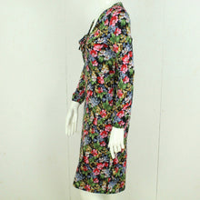 Laden Sie das Bild in den Galerie-Viewer, Vintage Midikleid Gr. S schwarz mehrfarbig geblümt Kleid