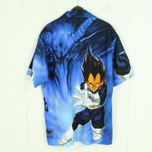Laden Sie das Bild in den Galerie-Viewer, Vintage Y2K Hemd Gr. M blau schwarz Anime Manga Print kurzarm