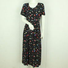 Laden Sie das Bild in den Galerie-Viewer, Vintage Maxikleid Gr. M schwarz bunt geblümt gepunktet Kleid