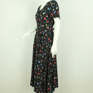 Vintage Maxikleid Gr. M schwarz bunt geblümt gepunktet Kleid