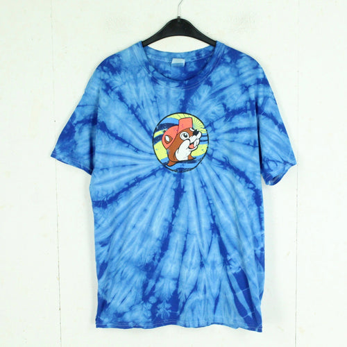Vintage Batik T-Shirt Gr. L blau mit Print und Backprint
