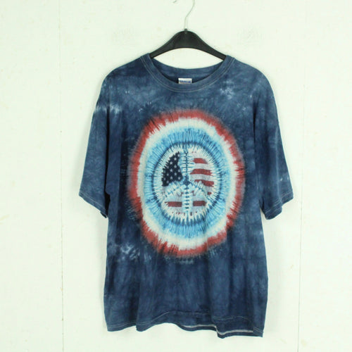 Vintage Batik T-Shirt Gr. XL bunt mit Print USA Flagge und Peace