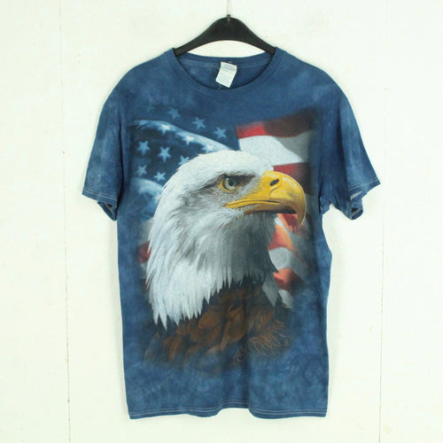 Vintage Batik T-Shirt Gr. M blau mit Print USA Flagge und Adler