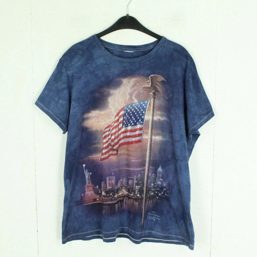 Vintage Batik T-Shirt Gr. L blau mit Print USA Flagge