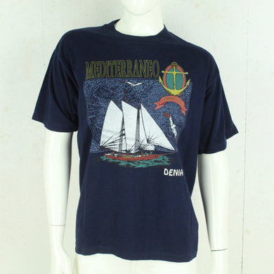 Vintage Souvenir T-Shirt Gr. L blau Spanien Denia Segelschiff