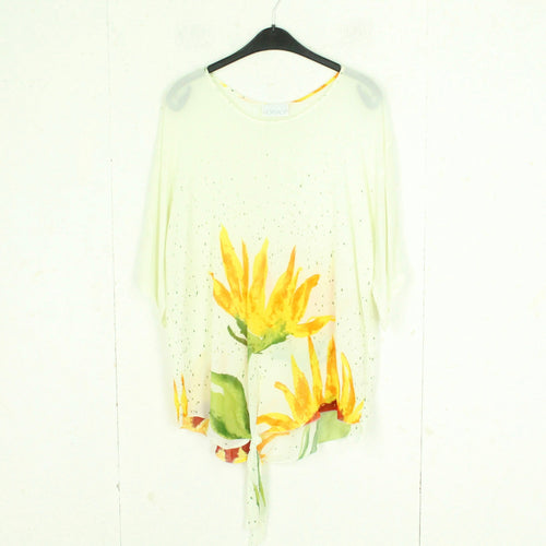 Vintage Bluse Gr. L beige mit Print Blume kurzarm