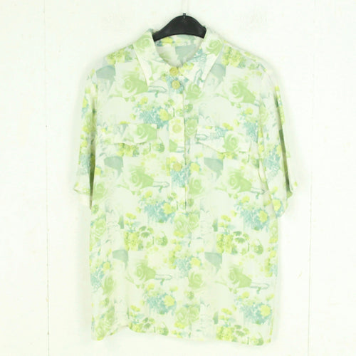 Vintage Bluse Gr. L weiß grün geblümt kurzarm