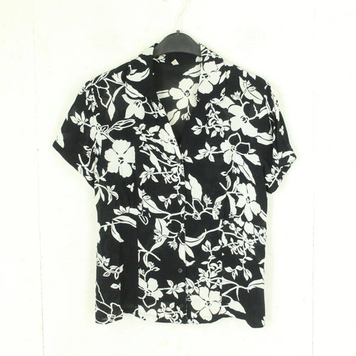 Vintage Bluse Gr. M schwarz weiß geblümt kurzarm