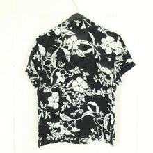 Laden Sie das Bild in den Galerie-Viewer, Vintage Bluse Gr. M schwarz weiß geblümt kurzarm