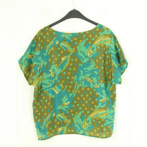 Vintage Bluse Gr. M oliv mehrfarbig Crazy Pattern kurzarm