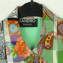 Laden Sie das Bild in den Galerie-Viewer, Vintage SANDRO PARIS Bluse Gr. L bunt Crazy Pattern kurzarm