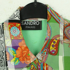 Vintage SANDRO PARIS Bluse Gr. L bunt Crazy Pattern kurzarm