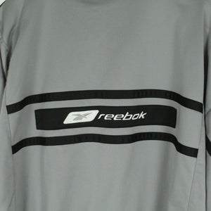 Vintage REEBOK Trainingsjacke Gr. L grau schwarz Sportswear mit Logo Stitching