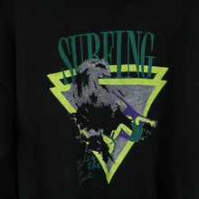 Laden Sie das Bild in den Galerie-Viewer, Vintage Sweatshirt Gr. M schwarz mit Print: Surfing