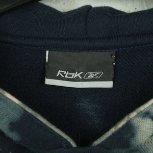 Vintage REEBOK Hoodie Gr. M blau grau gemustert mit Logo Stickerei und Kapuze