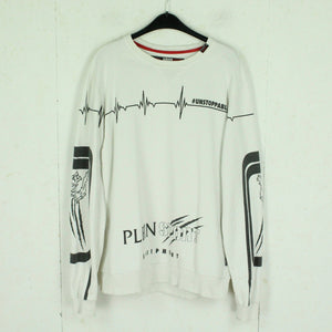 Second Hand PLEIN SPORT Sweatshirt Gr. XXL weiß grau mit Print und Backprint (*)