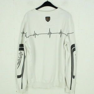 Second Hand PLEIN SPORT Sweatshirt Gr. XXL weiß grau mit Print und Backprint (*)