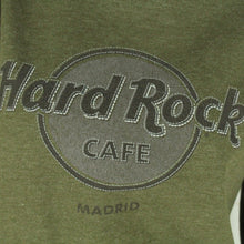 Laden Sie das Bild in den Galerie-Viewer, Vintage HARD ROCK CAFE MADRID Sweatshirt Gr. M oliv mit Logo-Print