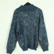 Laden Sie das Bild in den Galerie-Viewer, Vintage Pullover mit Wolle Gr. XL blau mehrfarbig Crazy Pattern Strick