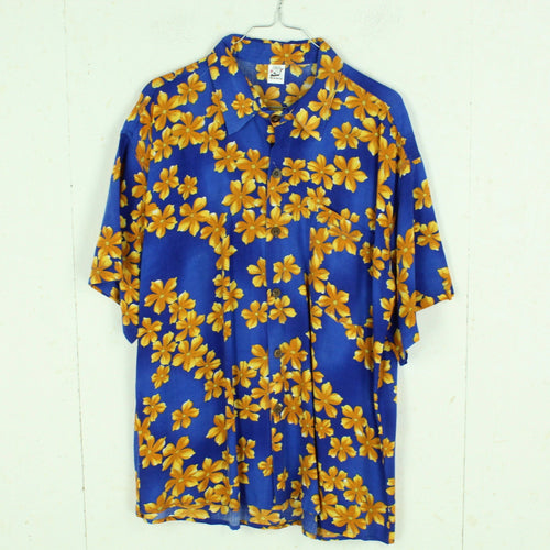 Vintage Hawaii Hemd Gr. L blau gelb braun Blumen