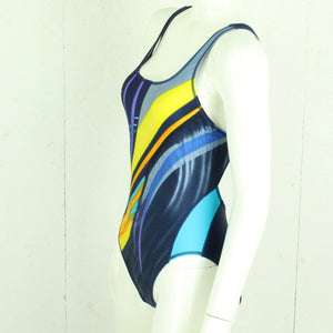 Vintage Badeanzug Gr. L blau bunt Crazy Pattern 80s 90s Beachwear