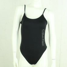 Laden Sie das Bild in den Galerie-Viewer, Vintage CALVIN KLEIN Badeanzug Gr. L schwarz silber Sport Y2K 00er Beachwear