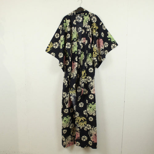Vintage Kimono Gr. one size dunkelblau mehrfarbig gemustert