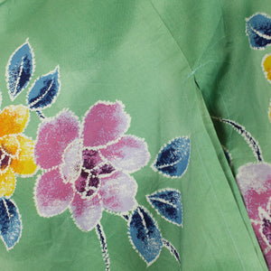Vintage Kimono Gr. one size grün bunt geblümt Allover Print
