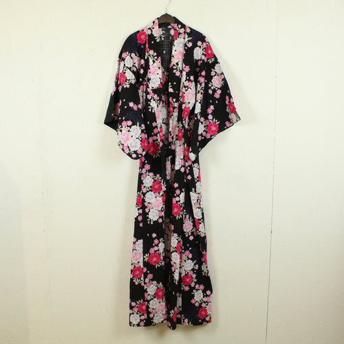Vintage Kimono Gr. one size schwarz rosa geblümt