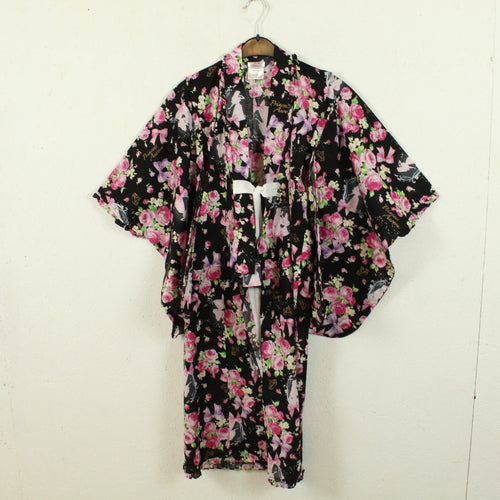 Vintage Kimono Gr. one size schwarz rosa geblümt 