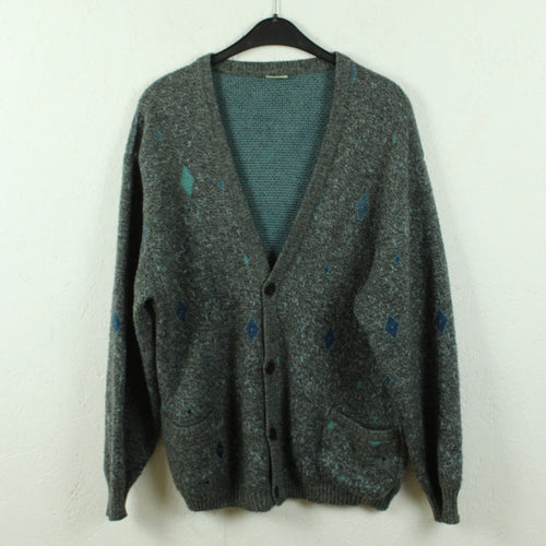 Vintage Cardigan mit Wolle Gr. L grau blau gemustert