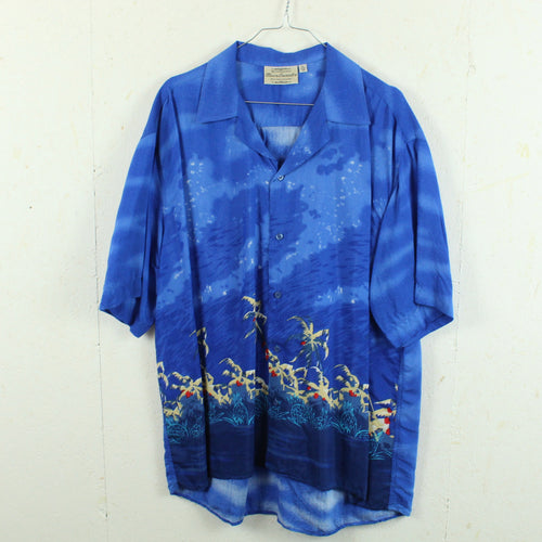 Vintage Hawaii Hemd Gr. XL blau mehrfarbig Kurzarm
