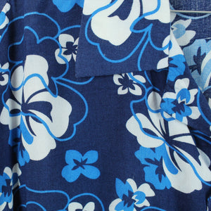 Vintage Hawaii Hemd Gr. M blau weiß Kurzarm Blumen
