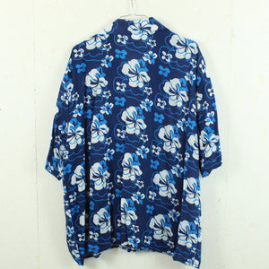 Vintage Hawaii Hemd Gr. M blau weiß Kurzarm Blumen