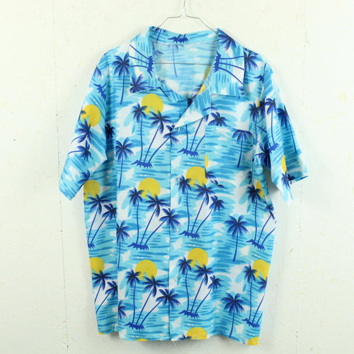 Vintage Hawaii Hemd Gr. M hellblau bunt Sonne Palmen Kurzarm