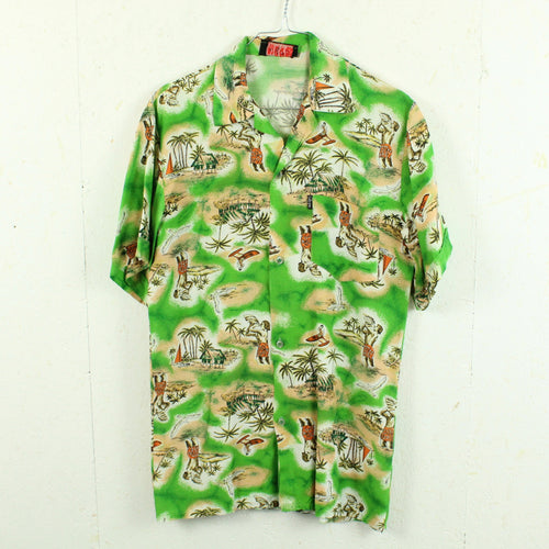 Vintage Hawaii Hemd Gr. S grün mehrfarbig Kurzarm