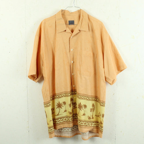 Vintage Hawaii Hemd Gr. XL apricot mehrfarbig Palmen Kurzarm