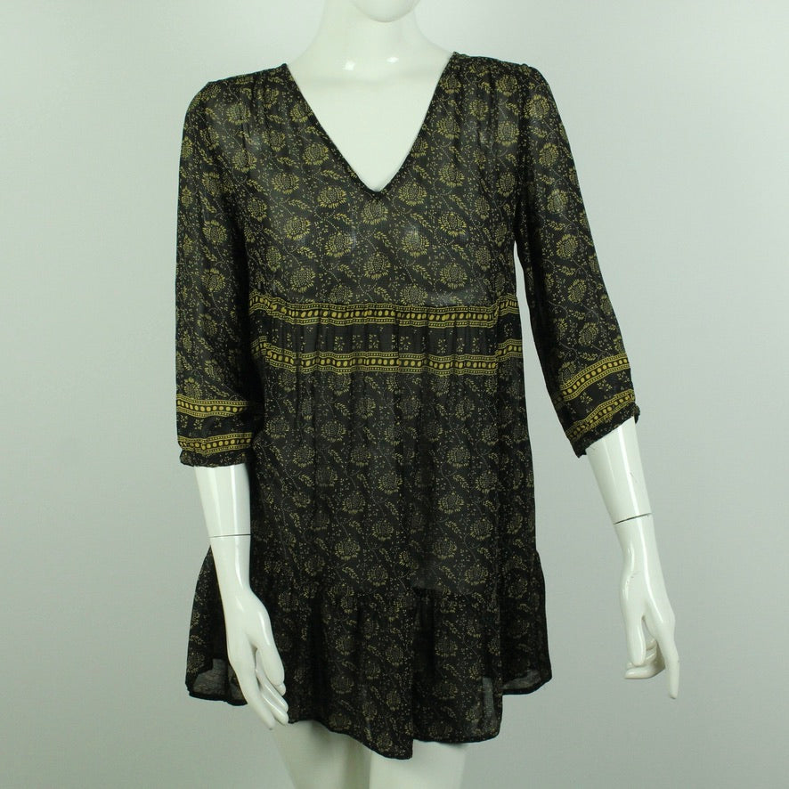 Second Hand BA&SH Kleid Gr. 1 (34) schwarz beige gemustert (*)