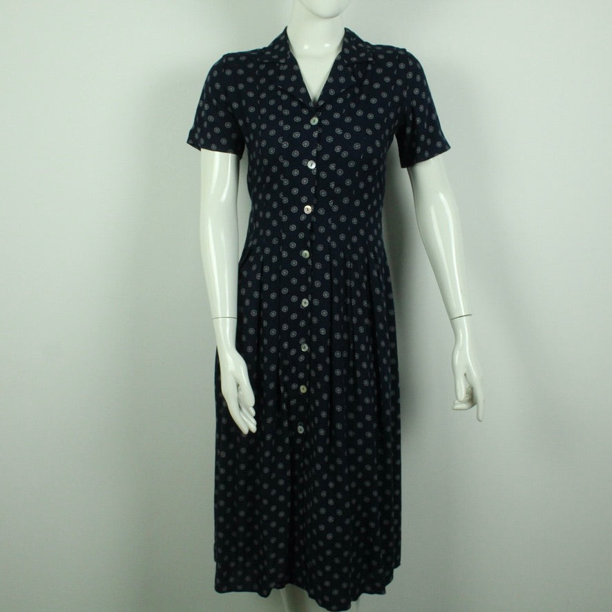 Vintage Midikleid Gr. M blau weiß gemustert Kleid (*)