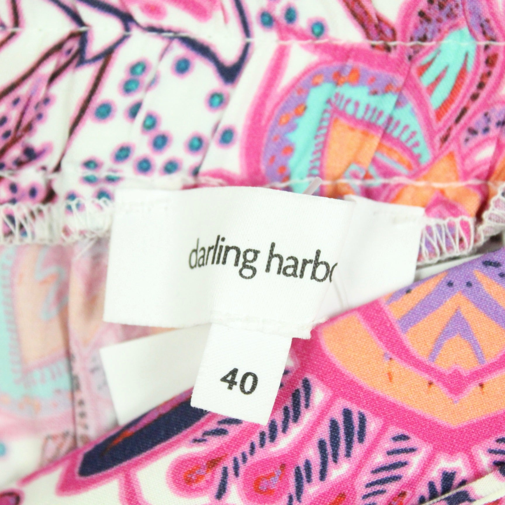 Second Hand DARLING HARBOUR Palazzohose Gr. 40 weiß pink gemustert (*)