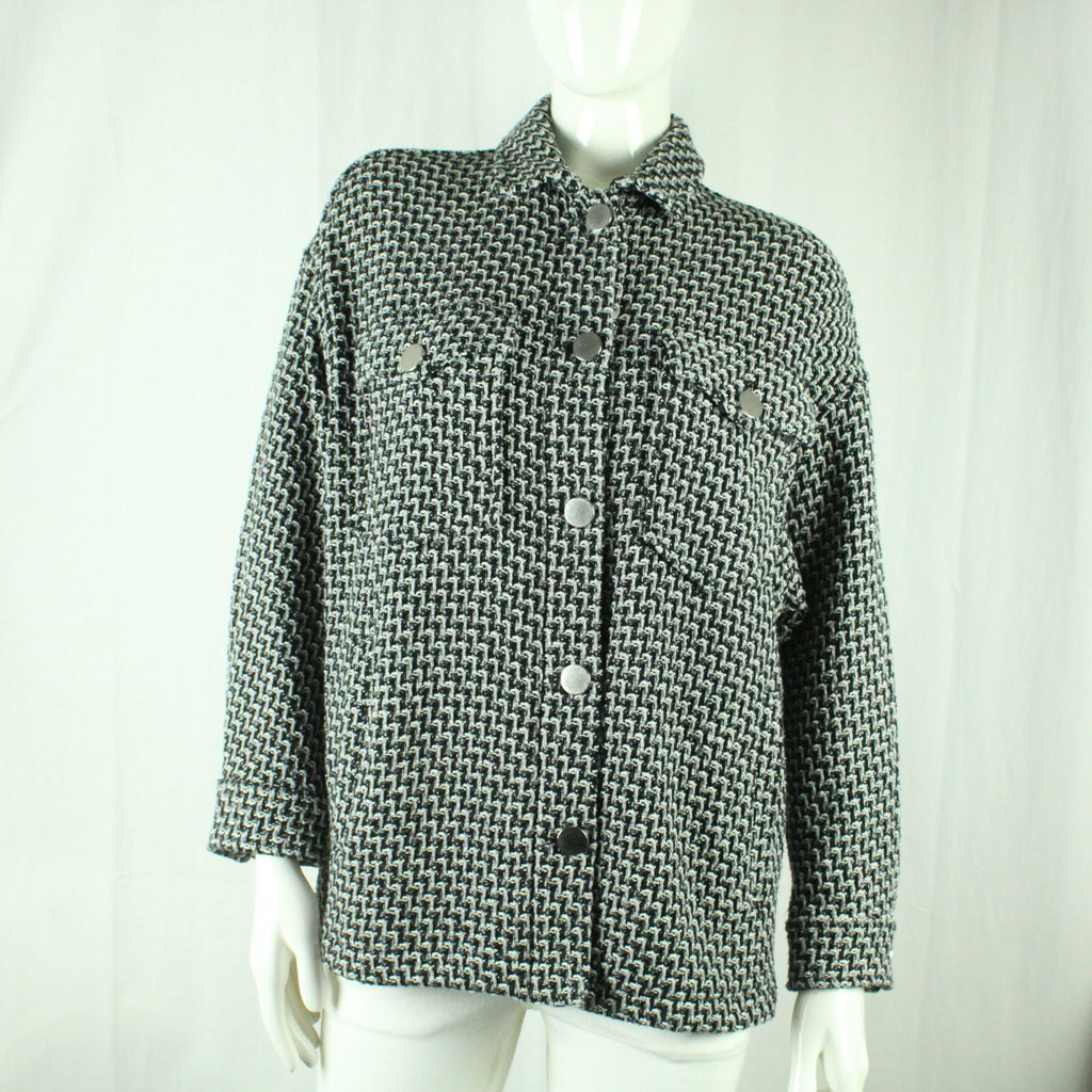Second Hand ZARA Hemdjacke Gr. M weiß schwarz gemustert (*)