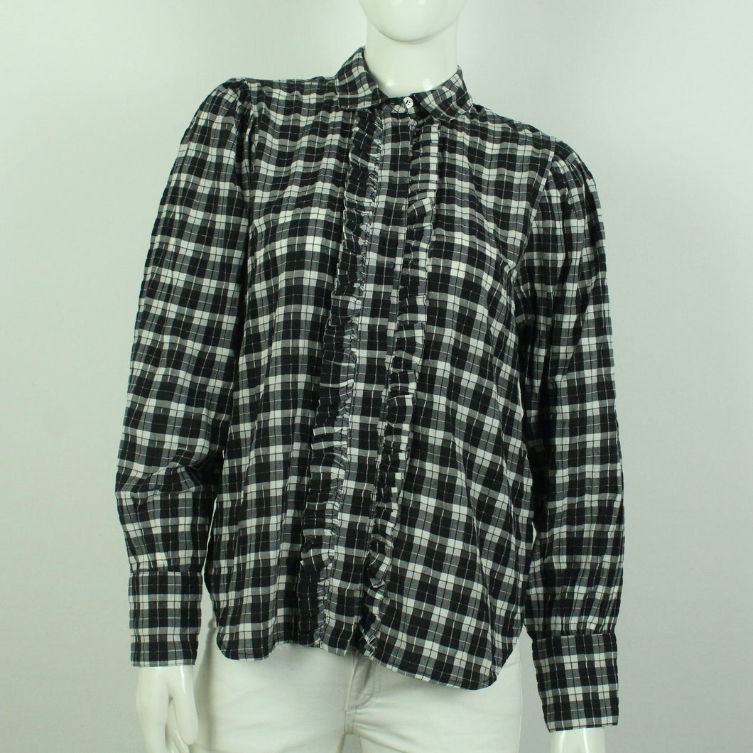 Second Hand GANNI Hemdbluse Gr. 38 schwarz weiß kariert  (*)