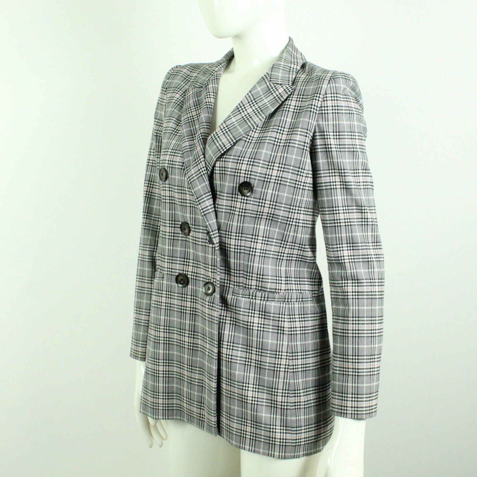 Second Hand I BLUES Blazer Gr. S grau rosa kariert Longblazer (*)