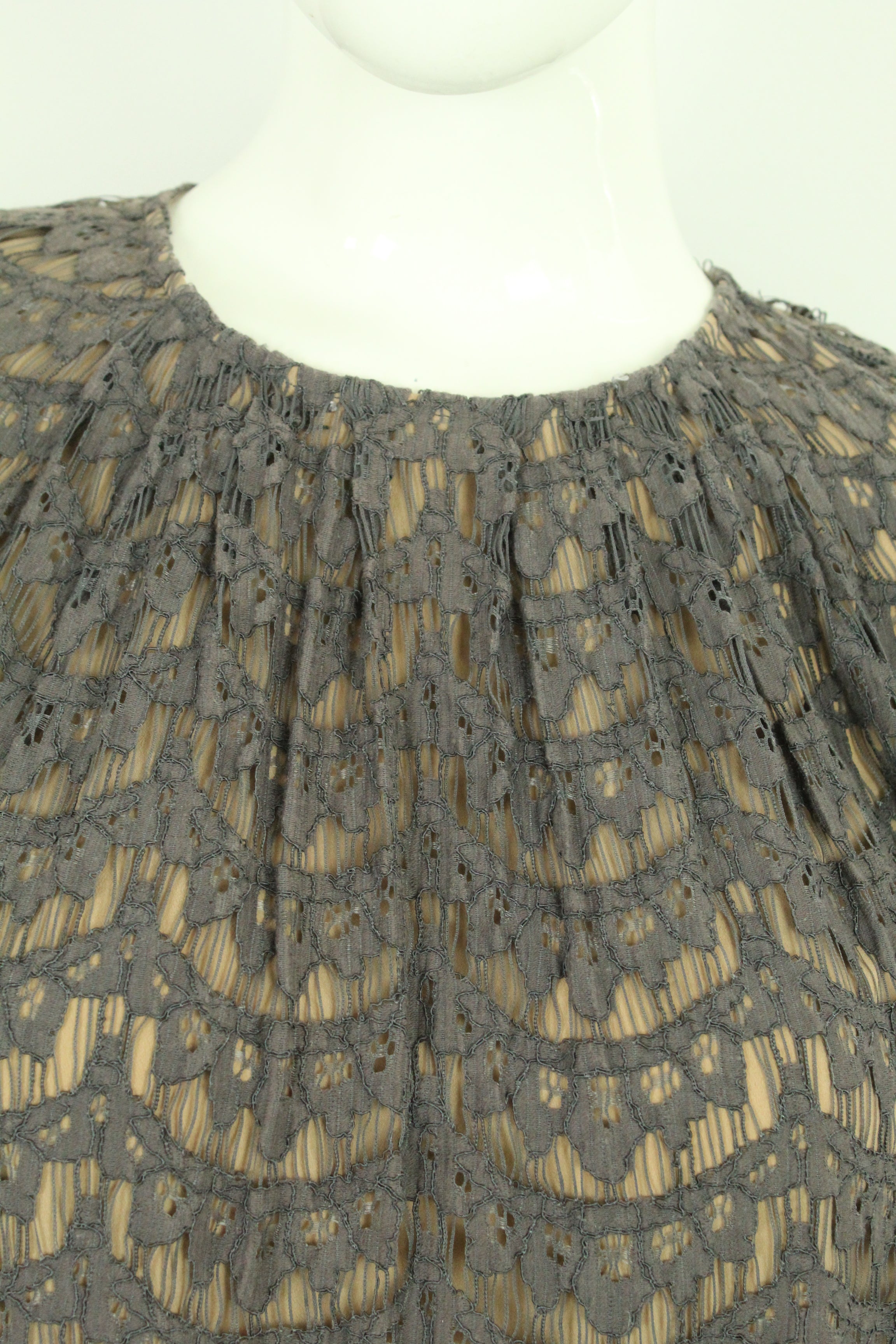 Second Hand DAY BIRGER ET MIKKELSEN Bluse Gr. 38 taupe Spitze (*)