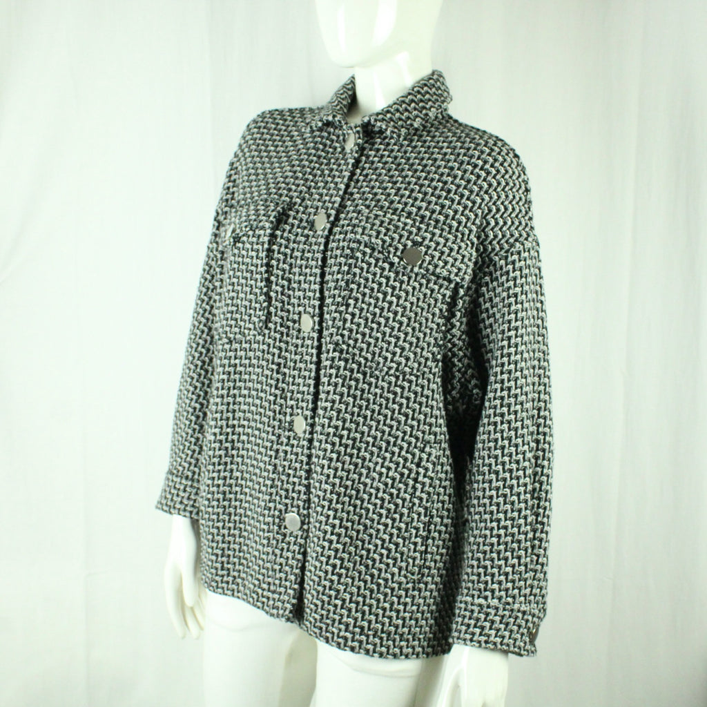 Second Hand ZARA Hemdjacke Gr. M grau weiß schwarz gemustert (*)